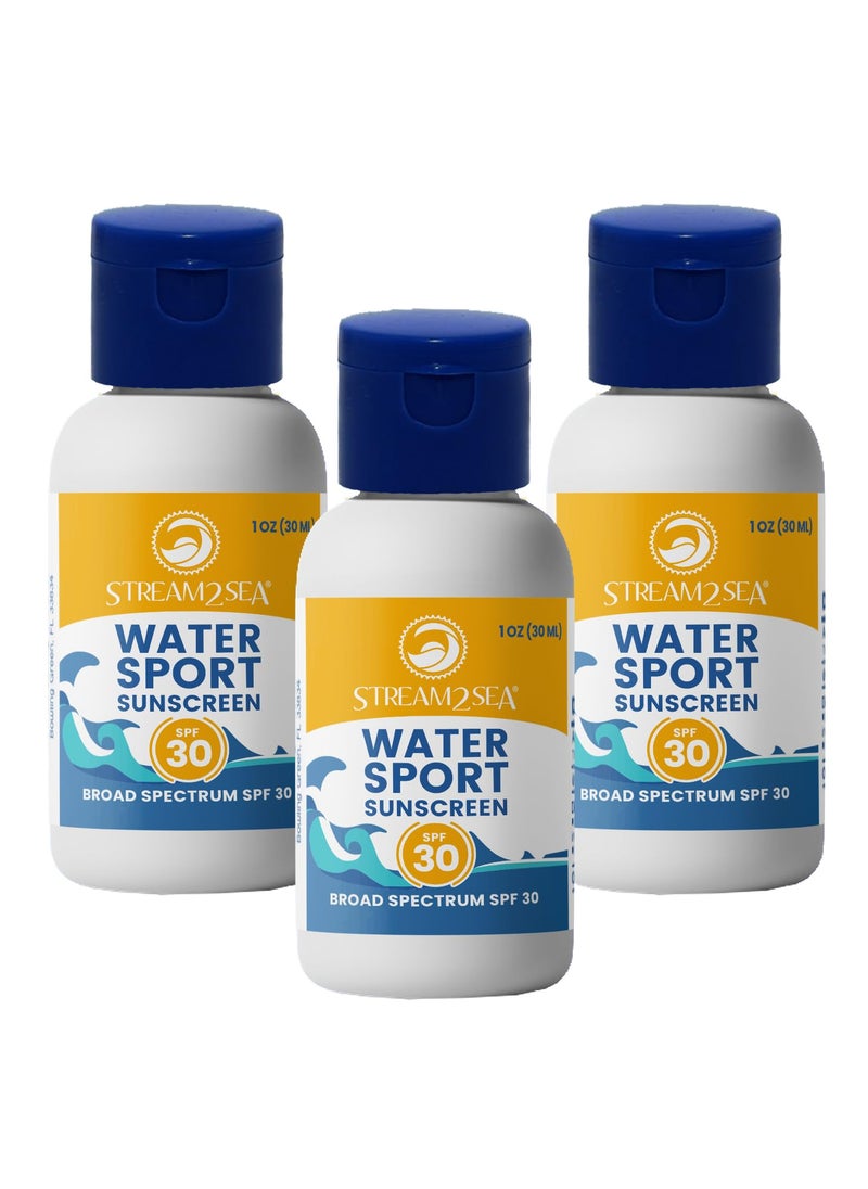 SPF 30 Mineral Sunscreen Biodegradable  Reef Safe  1 Fl oz Travel Size Pack of 3  Paraben Free Non Greasy  Moisturizing Mineral Sunscreen For Face and Body Against UVA  UVB by Stream2Sea