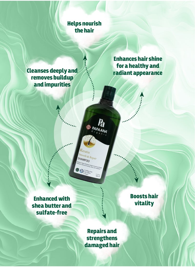 Keratin Smooth & Repair Shampoo with Shea Butter – 400ml, Repair & Strengthen for Silky, Frizz-Free Hair with Shea Butter