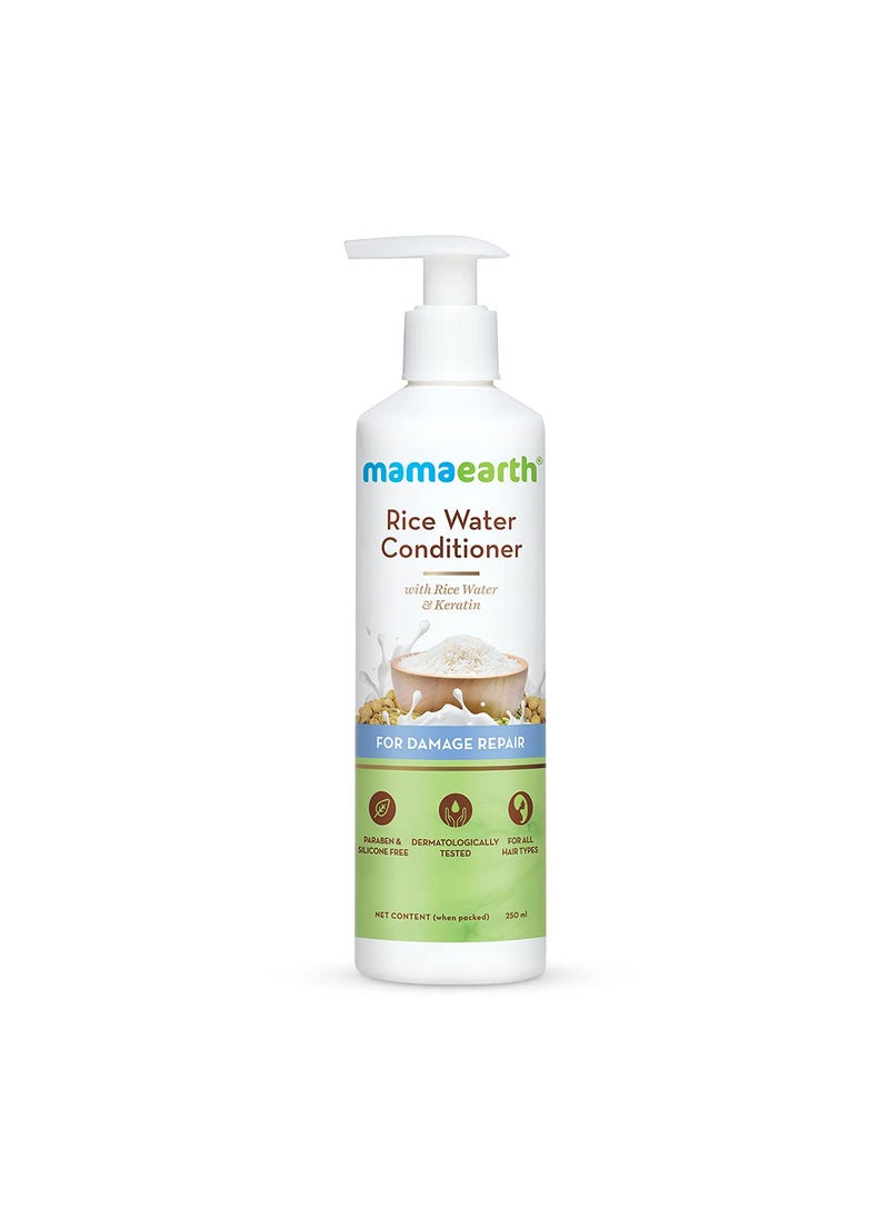 MAMAEARTH Rice Water Conditioner with Keratin  Natural Hydrating Formula for Damaged Dry and Frizzy Hair  Moisturizes  Adds Shine  Paraben Free  845 Fl Oz 250ml