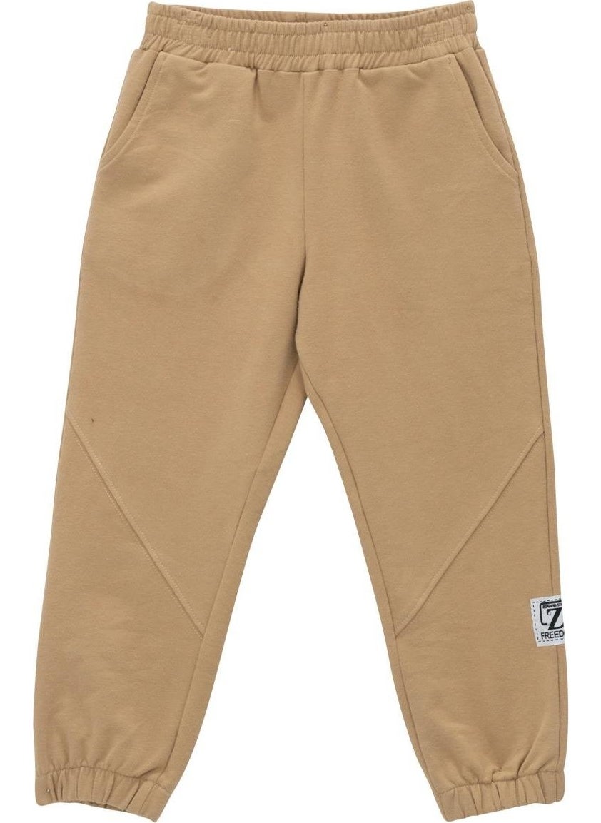 Boy's Labeled Tracksuit Bottoms - Beige
