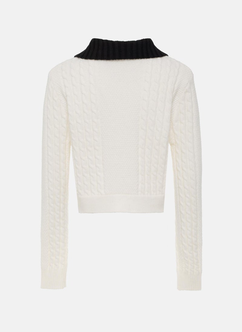 Cable knit cardigan with contrasting details
