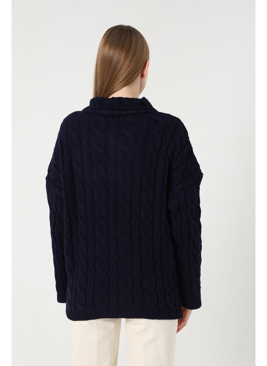 Hair Knitting Patterned Zippered Women's Cardigan