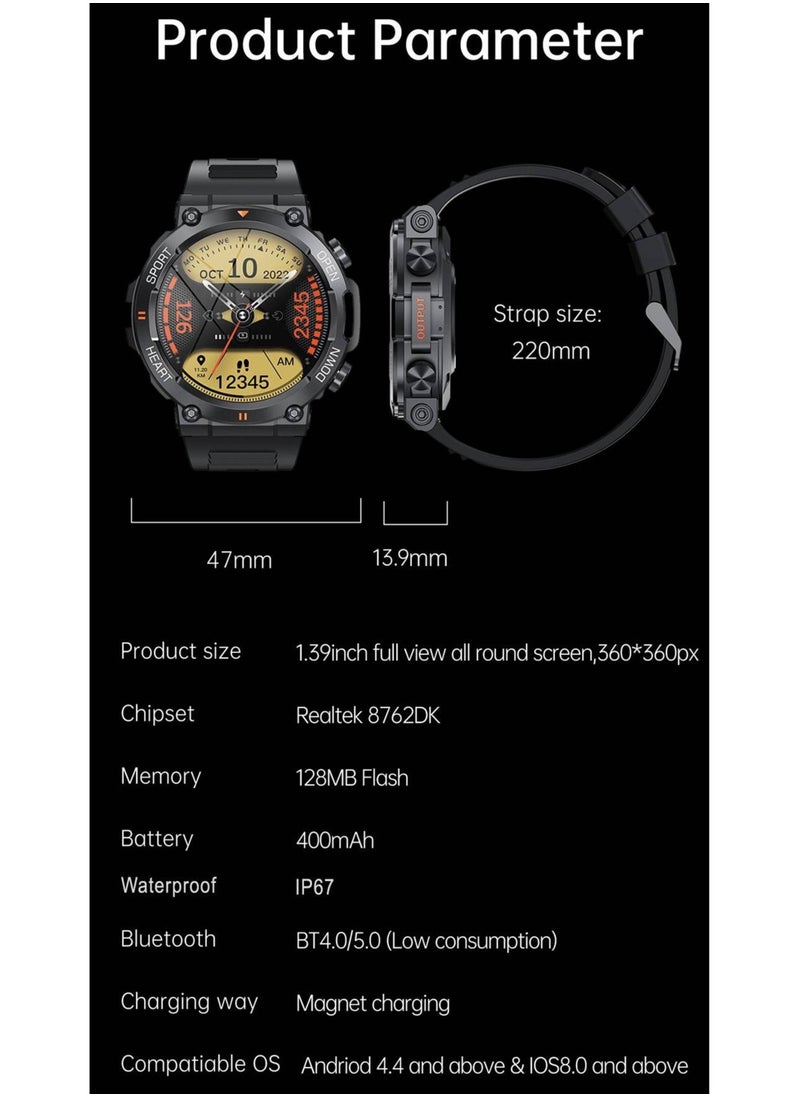 MD56 1.39 Inch HD Bluetooth Call Smart Watch Men Sports Fitness Tracker Heart Monitor 400mAh Smartwatch For Android IOS