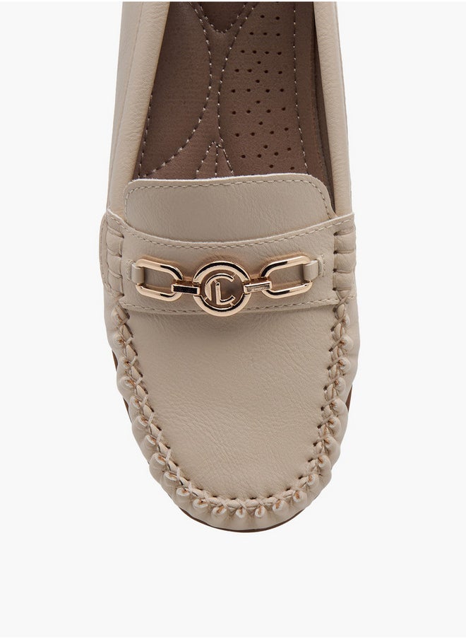 Women's Solid Slip-On Loafers with Metal Accent