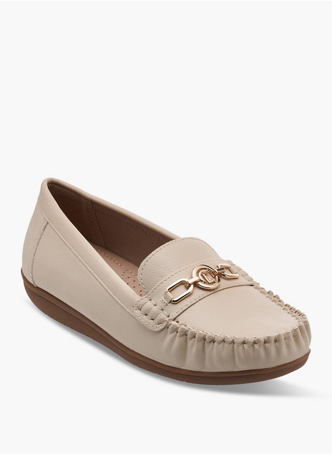 Women's Solid Slip-On Loafers with Metal Accent