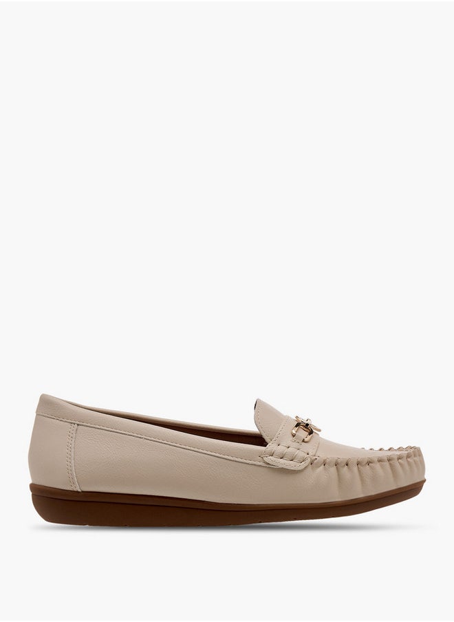 Women's Solid Slip-On Loafers with Metal Accent