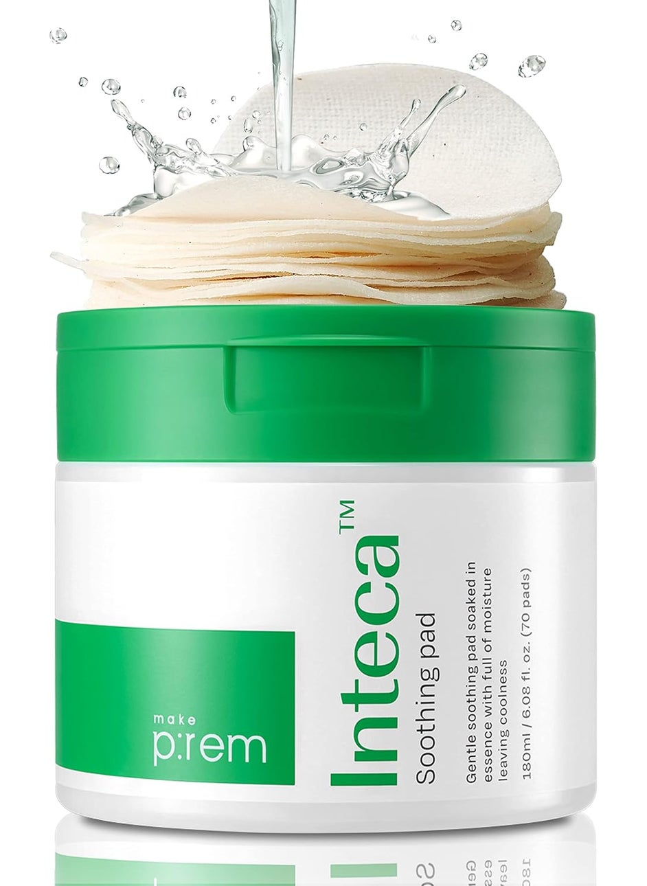 MAKEPREM INTECA Intensive Soothing CICA Facial Toner Pads 70 Unbleached 100 Cotton PHA Mild Exfoliating Vegan 6oz Serum NanoSized Centella Instant Calming Effect AcneProne Irritated Sensitive Skin