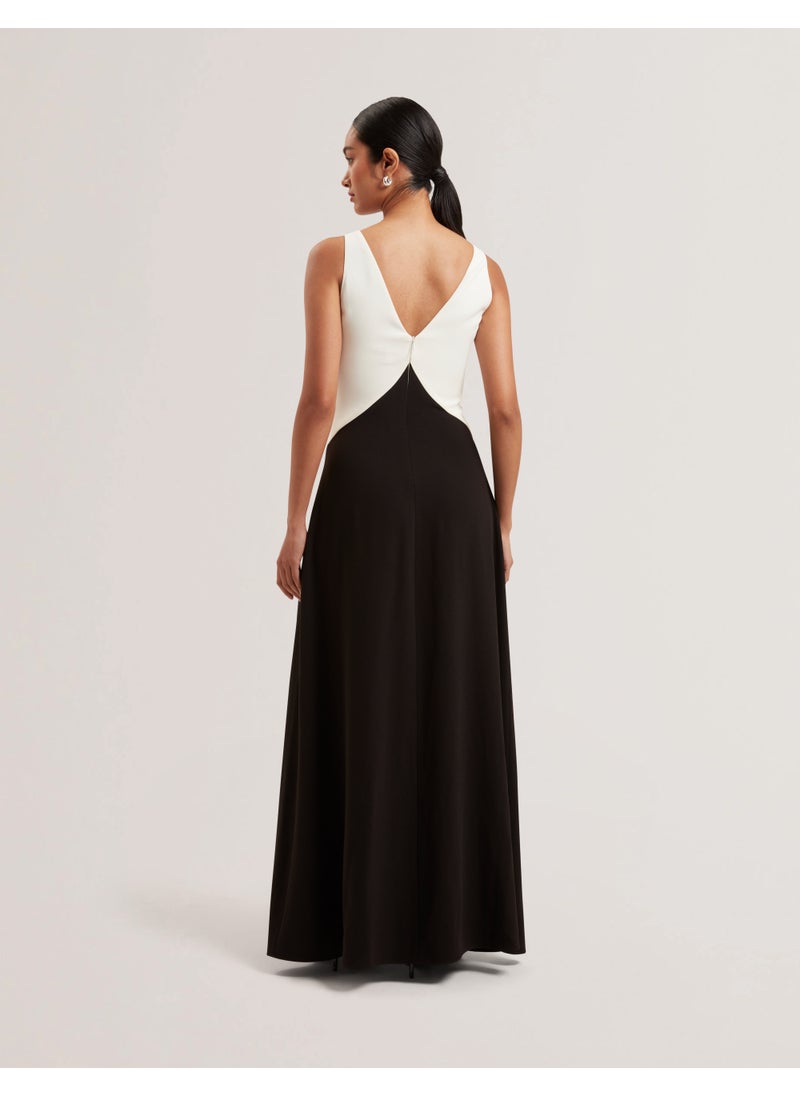 Contrast Detail Side Slit Dress