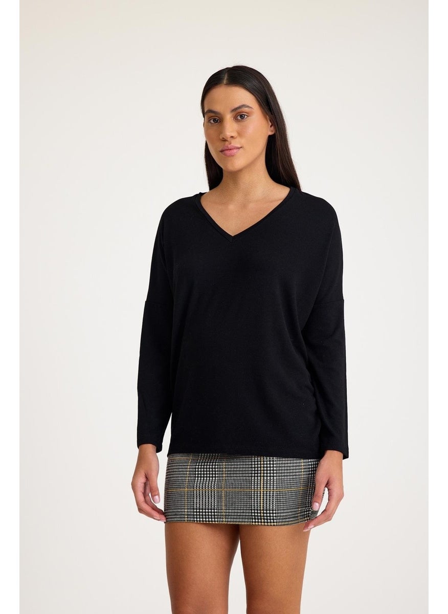V Neck Bat Sleeve Basic Knitwear Sweater