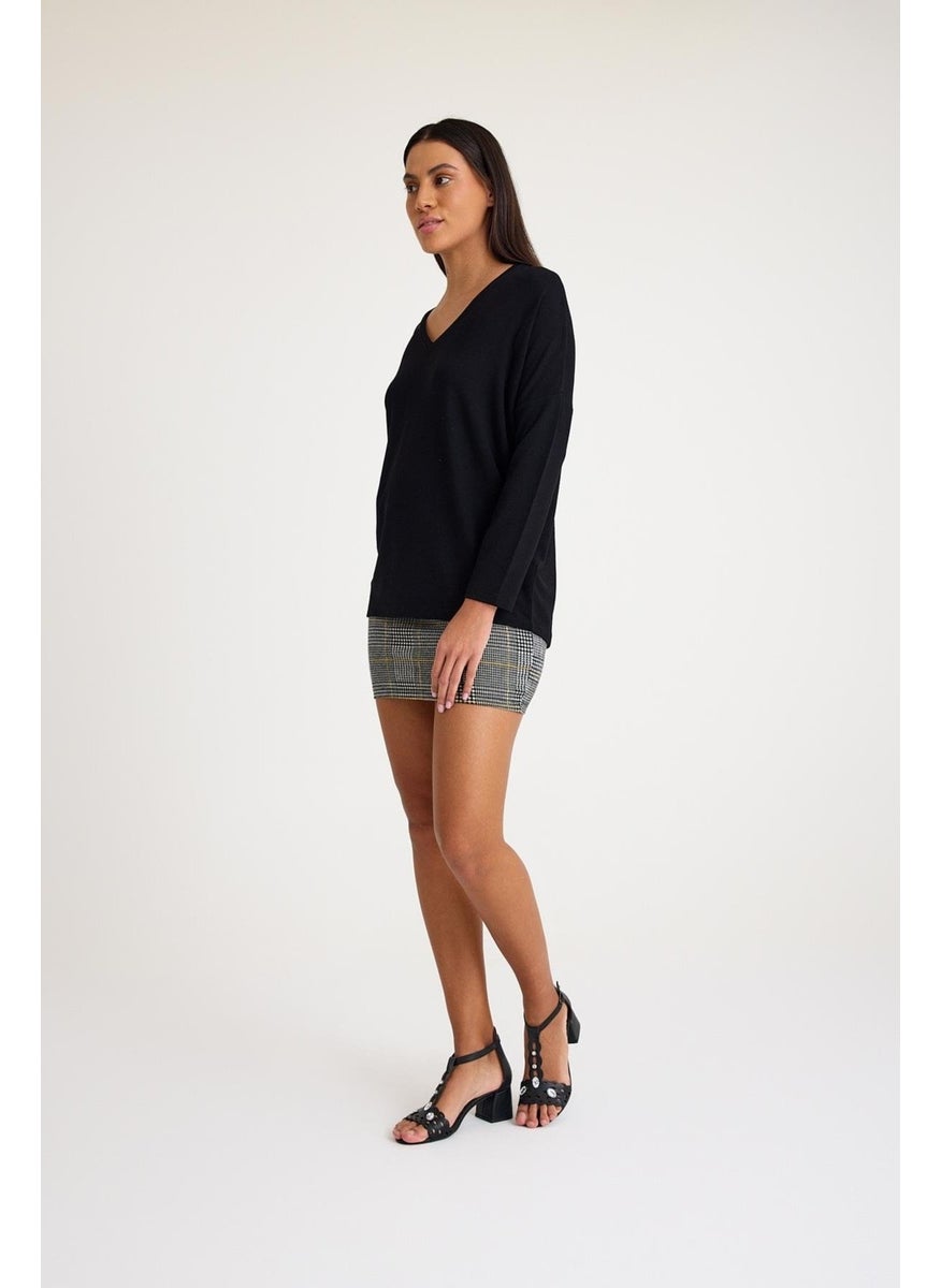 V Neck Bat Sleeve Basic Knitwear Sweater