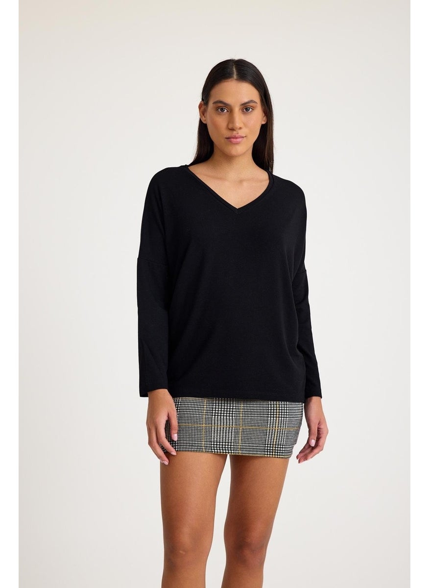 V Neck Bat Sleeve Basic Knitwear Sweater