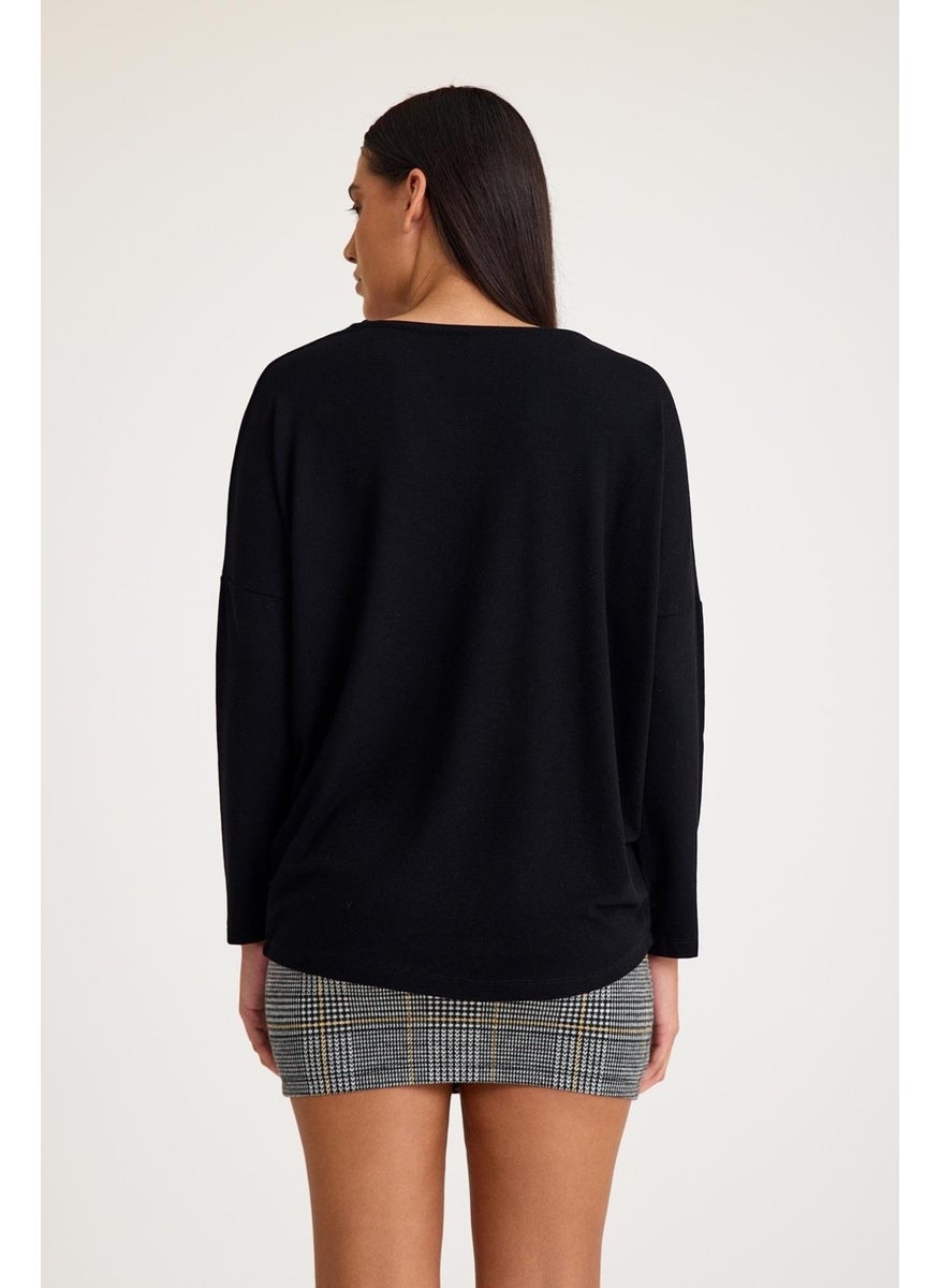V Neck Bat Sleeve Basic Knitwear Sweater