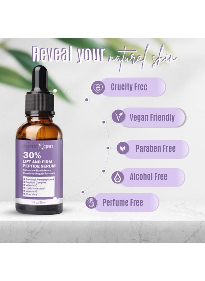 Dermaxgen Lift And Firm - 30% Peptide Serum, Matrixyl 3000, Vitamin C & E + Hyaluronic Acid + Aloe Vera, Lifts, Firms & Tightens Skin + Pure Organic Anti-aging Serum (1 FL OZ)