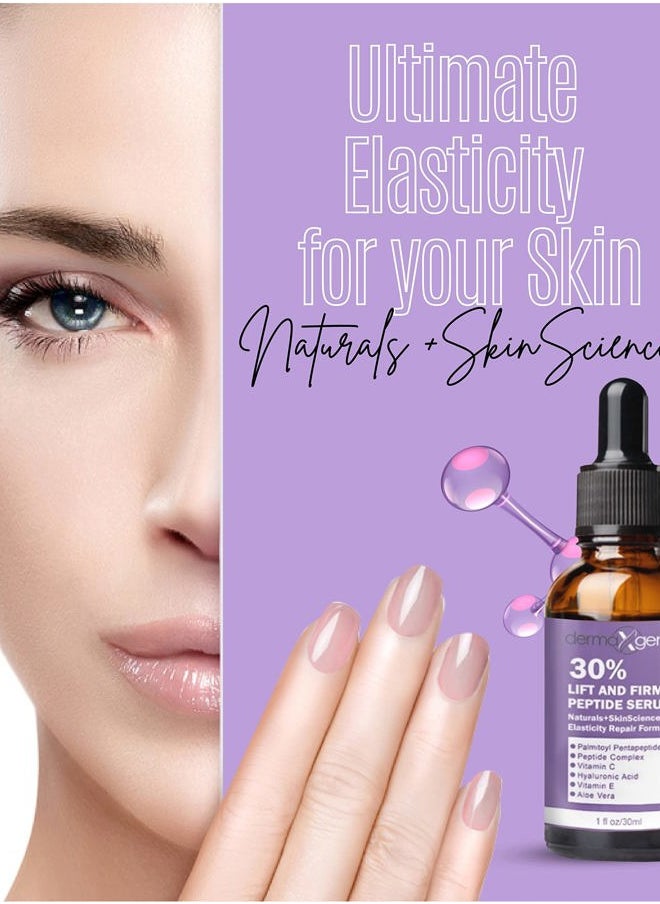 Dermaxgen Lift And Firm - 30% Peptide Serum, Matrixyl 3000, Vitamin C & E + Hyaluronic Acid + Aloe Vera, Lifts, Firms & Tightens Skin + Pure Organic Anti-aging Serum (1 FL OZ)