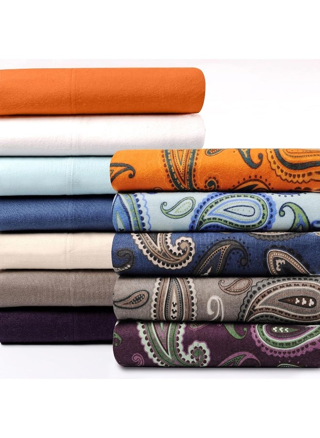 Superior Premium Cotton Flannel Pillowcases, All Season 100% Brushed Cotton Flannel Bedding, Pillowcase Set of 2 - Navy Blue Paisley, King Pillowcases