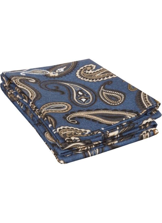 Superior Premium Cotton Flannel Pillowcases, All Season 100% Brushed Cotton Flannel Bedding, Pillowcase Set of 2 - Navy Blue Paisley, King Pillowcases