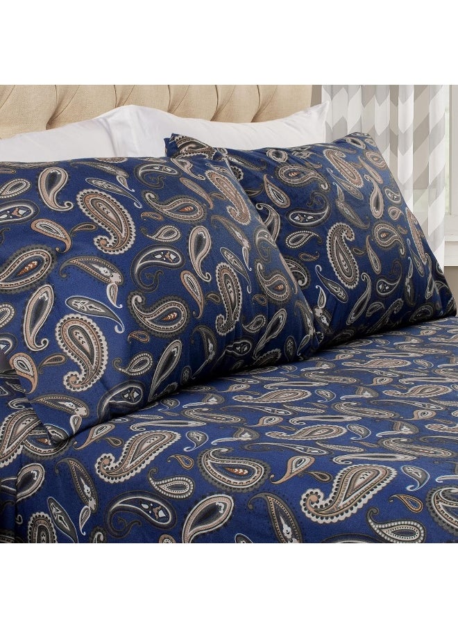 Superior Premium Cotton Flannel Pillowcases, All Season 100% Brushed Cotton Flannel Bedding, Pillowcase Set of 2 - Navy Blue Paisley, King Pillowcases