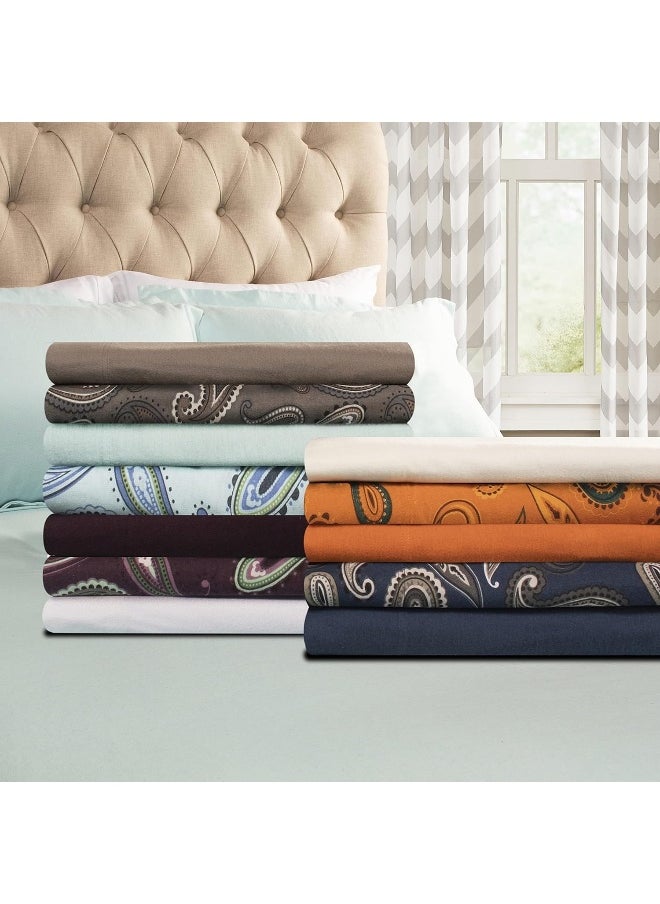 Superior Premium Cotton Flannel Pillowcases, All Season 100% Brushed Cotton Flannel Bedding, Pillowcase Set of 2 - Navy Blue Paisley, King Pillowcases
