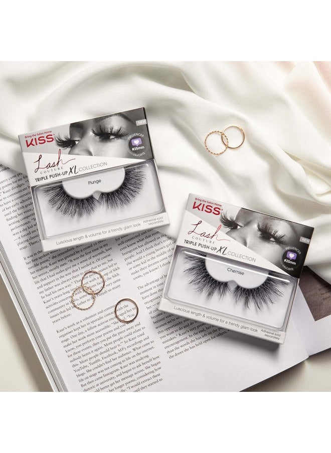 Lash Couture Triple Push Up XL Collection False Eyelashes, 3D Volume in Extra Long Length with Triple Design Technology, Cruelty-Free and Reusable, Style 'Chemise', 1 Pair Fake Eyelashes