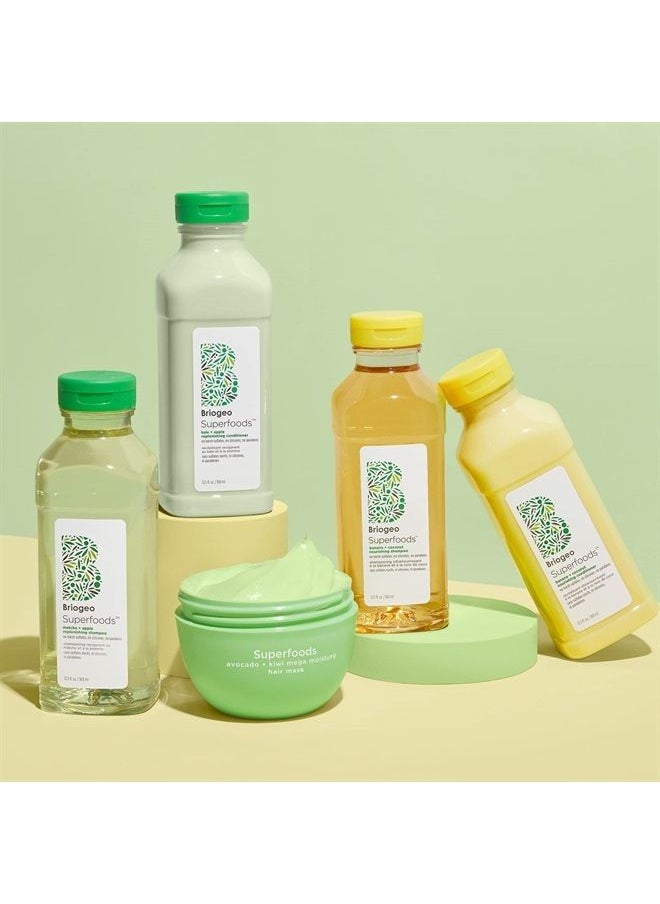 Superfoods Matcha + Apple Replenishing Shampoo, Supports Healthy, Balanced Hair and Scalp, Shampoo for All Hair Types and Textures, Enhances Shine, Vegan, Cruelty-Free, 12.5 fl oz