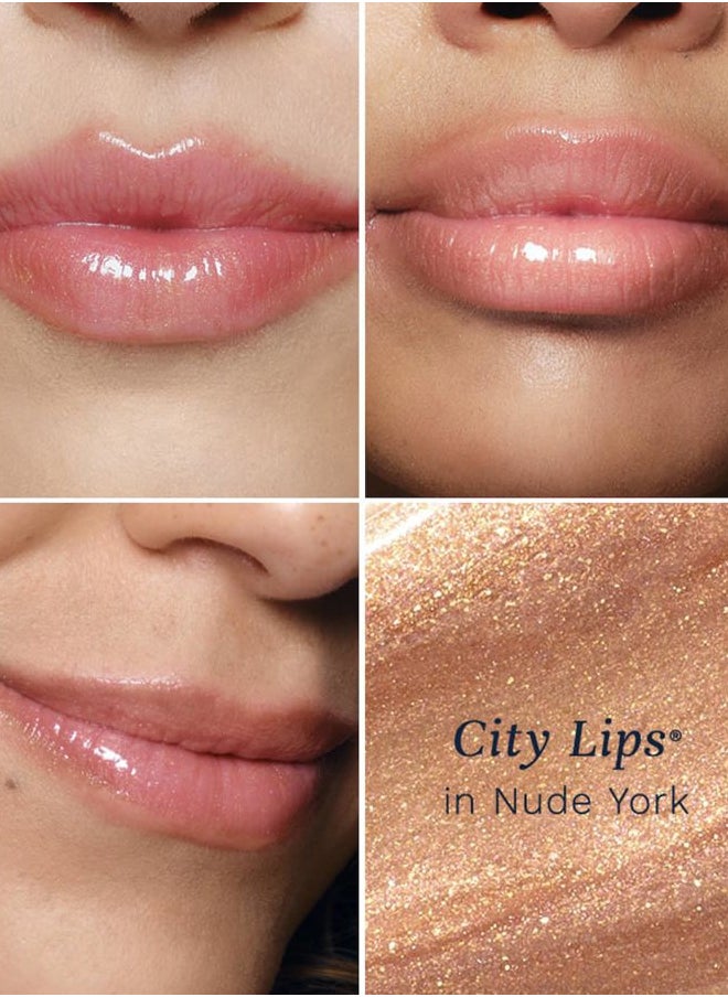 City Lips Plumping Lip Gloss Nude York - High-Shine Gloss for Fuller, Younger-Looking Lips | Hydrating & Smoothing Lip Treatment Hyaluronic Acid