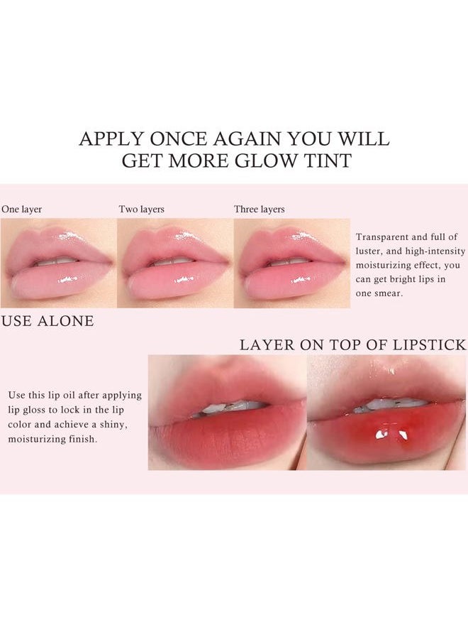 Hydrating Lip Glow Oil, Moisturizing Lip Oil, Glossy Transparent Plumping Lip Gloss, Tinted Lip Oil for Lip Care and Dry Lips-Raspberry