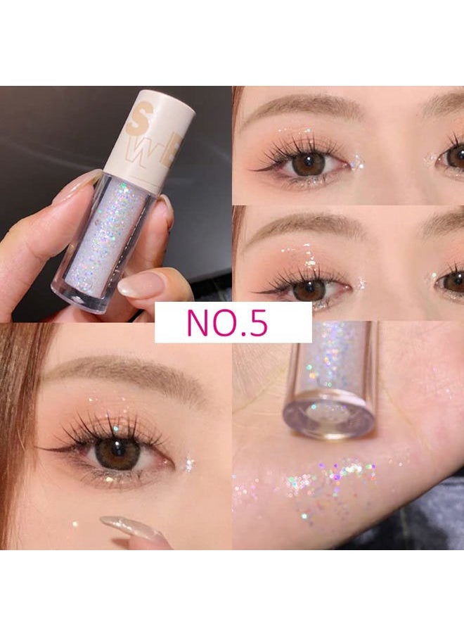 5pcs Liquid Glitter Eyeshadow set- Sparkling Metallic High Pigmented Glitter Eye Shadow Korean Crystals Makeup, Quick Drying Long Lasting Creates High-Impact Multi Dimensional Eye Looks