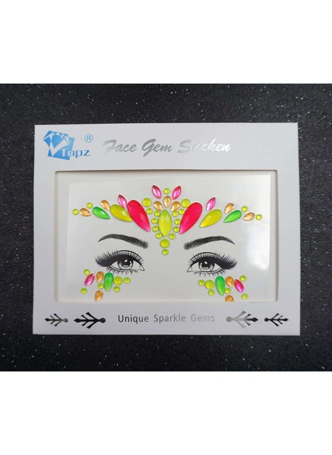 Neon Face Jewels Face Gems Sticker Christmas Makeup Face Tattoos Rainbow Crystal Eye Gems Sticker Body Glitter Fluorescent Rhinestone sticker Body Gems Temporary Tattoo
