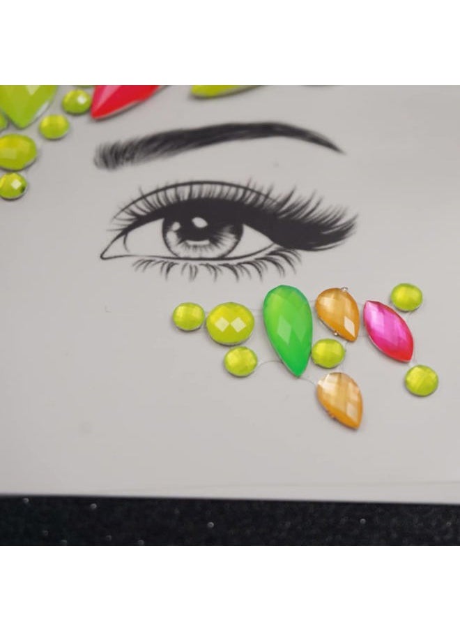 Neon Face Jewels Face Gems Sticker Christmas Makeup Face Tattoos Rainbow Crystal Eye Gems Sticker Body Glitter Fluorescent Rhinestone sticker Body Gems Temporary Tattoo
