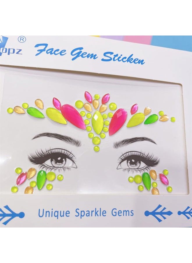 Neon Face Jewels Face Gems Sticker Christmas Makeup Face Tattoos Rainbow Crystal Eye Gems Sticker Body Glitter Fluorescent Rhinestone sticker Body Gems Temporary Tattoo