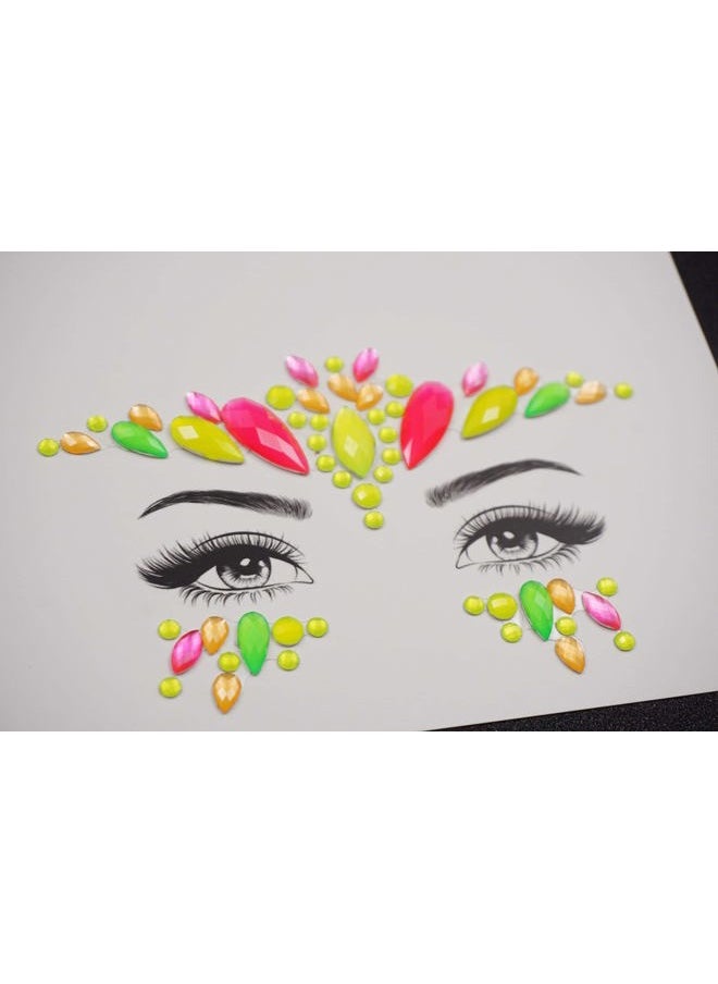 Neon Face Jewels Face Gems Sticker Christmas Makeup Face Tattoos Rainbow Crystal Eye Gems Sticker Body Glitter Fluorescent Rhinestone sticker Body Gems Temporary Tattoo