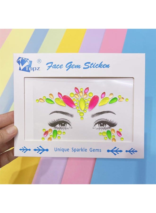 Neon Face Jewels Face Gems Sticker Christmas Makeup Face Tattoos Rainbow Crystal Eye Gems Sticker Body Glitter Fluorescent Rhinestone sticker Body Gems Temporary Tattoo
