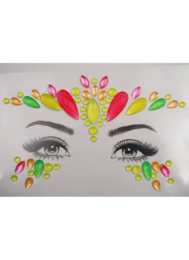 Neon Face Jewels Face Gems Sticker Christmas Makeup Face Tattoos Rainbow Crystal Eye Gems Sticker Body Glitter Fluorescent Rhinestone sticker Body Gems Temporary Tattoo