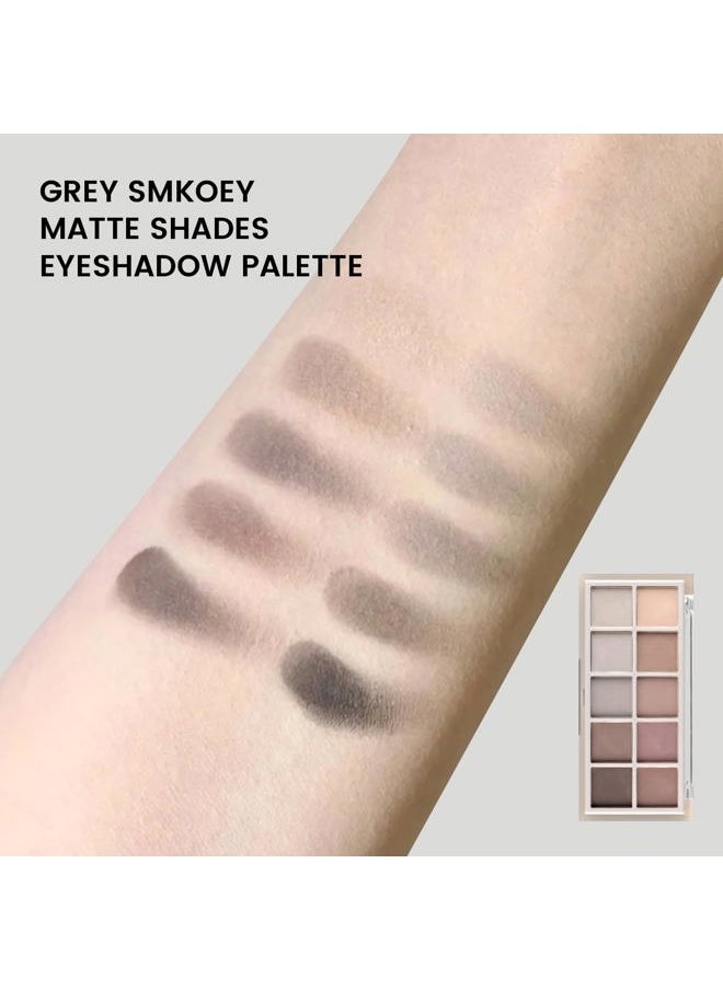 10-Color Neutral Taupe Matte Eyeshadow Palette - High Pigmented Nude Brown & Smokey Grey Shades