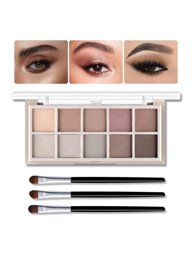 10-Color Neutral Taupe Matte Eyeshadow Palette - High Pigmented Nude Brown & Smokey Grey Shades