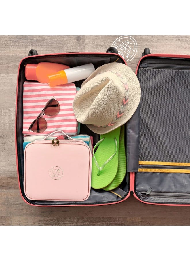 Makeup Train Case with Light & Mirror Large Cosmetic Organizer with Adjustable Dividers for Cosmetics,10X Magnifying Makeup Mirror,Pink