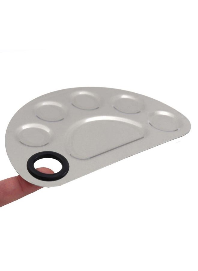Stainless Steel 5-well Makeup Palette Artist Mixing Palette with Spatula for Cosmetic Blending (Semicircle)