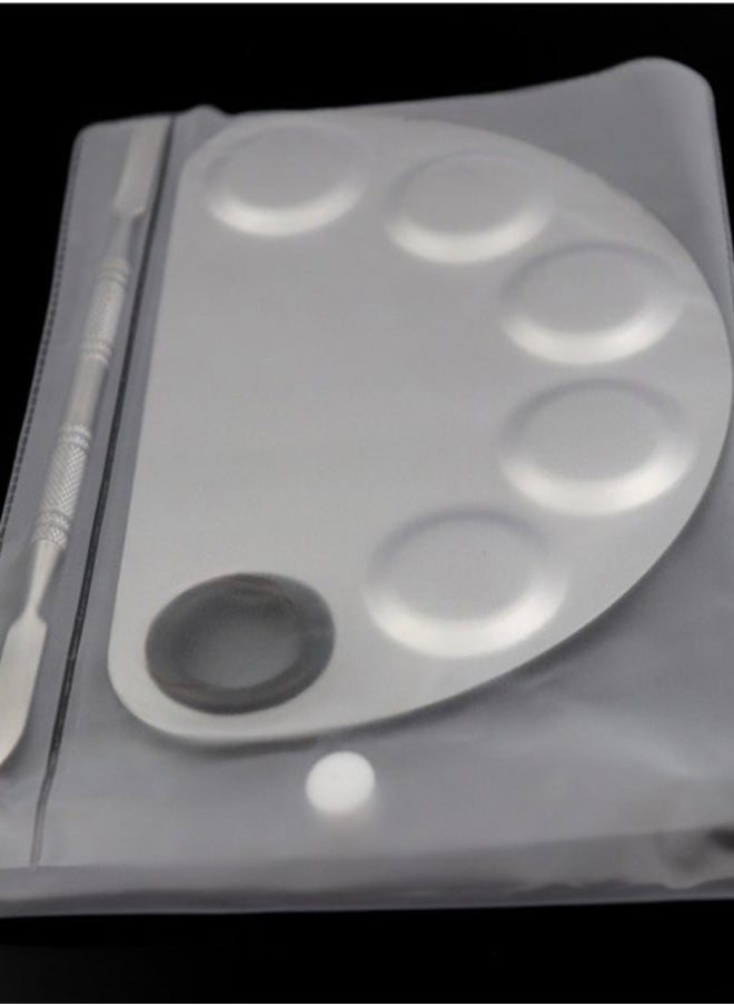 Stainless Steel 5-well Makeup Palette Artist Mixing Palette with Spatula for Cosmetic Blending (Semicircle)