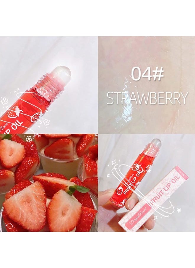 6PCS Fruity Flavors Rolling Ball Lip Oil Set, Long Lasting Moisturizing Lip Balm, Roll-On Lip Gloss Set, Glossy Lip Make-up for All Age, Transparent Lip Gloss for Dry and Chapped Lips