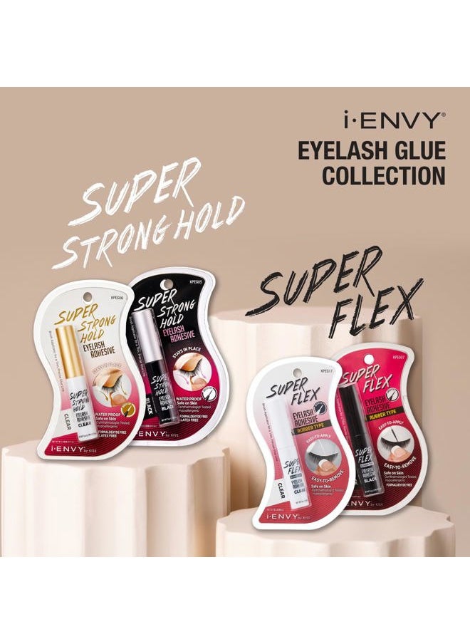 Super Strong Hold Eyelash Adhesive, Waterproof, 48-Hour Long-Lasting Lash Glue, Latex-Free, Hypoallergenic, Quick-Drying with Brush-On Applicator for Strip Lashes (Clear, 1 Pack)