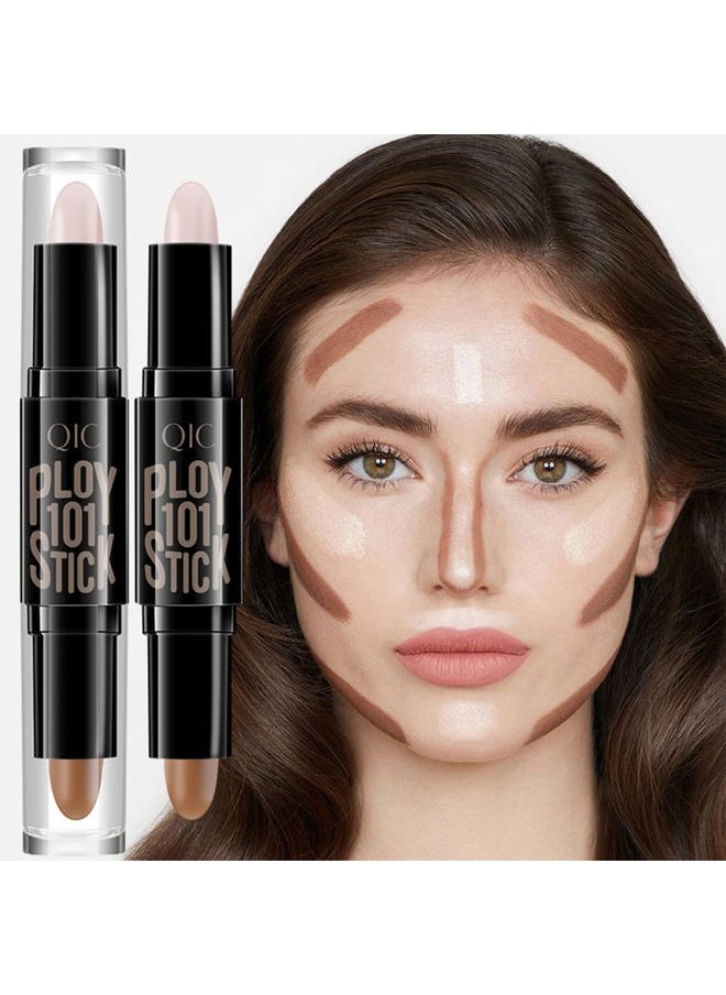 Highlight Contour Stick, 2 in 1 Makeup Shading Stick, Face Highlighters Sticks, Concealer Contour Highlighter Stick,Cruelty Free Makeup,double-end face concealer contouring sticks cream (03)