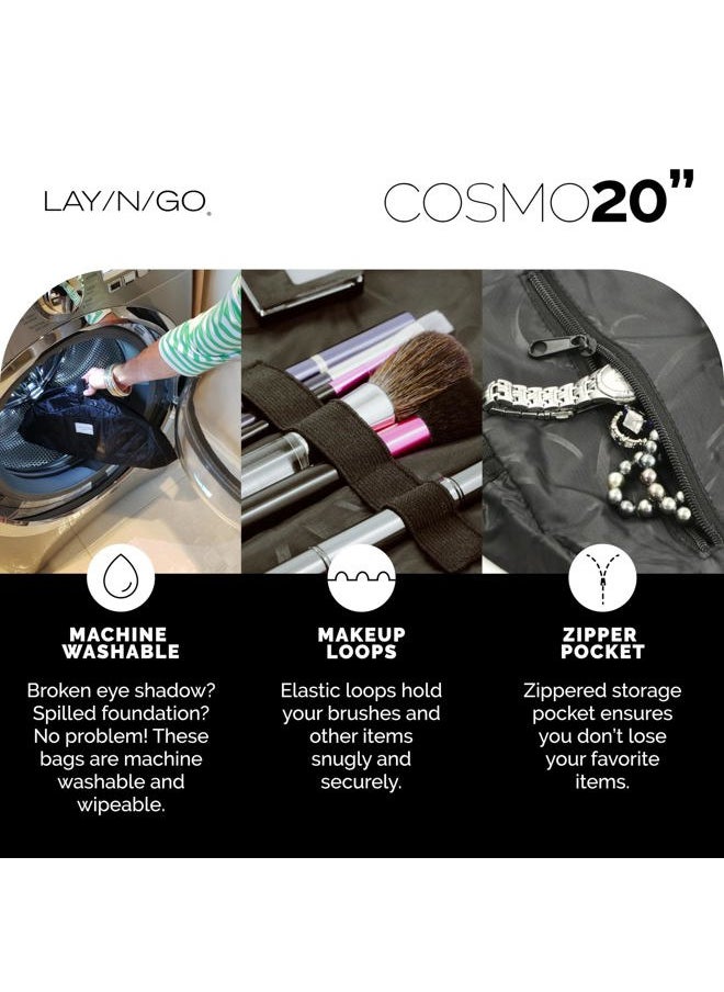 Cosmo Drawstring Cosmetic & Makeup Bag Organizer - Portable Drawstring Bag w/Zipper Pocket, Makeup Loops & More - Durable, Machine Washable Makeup Bag for Travel (20”, Black)