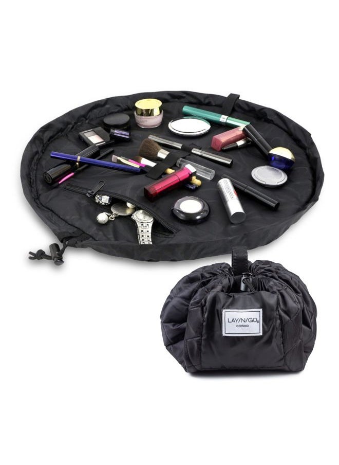 Cosmo Drawstring Cosmetic & Makeup Bag Organizer - Portable Drawstring Bag w/Zipper Pocket, Makeup Loops & More - Durable, Machine Washable Makeup Bag for Travel (20”, Black)
