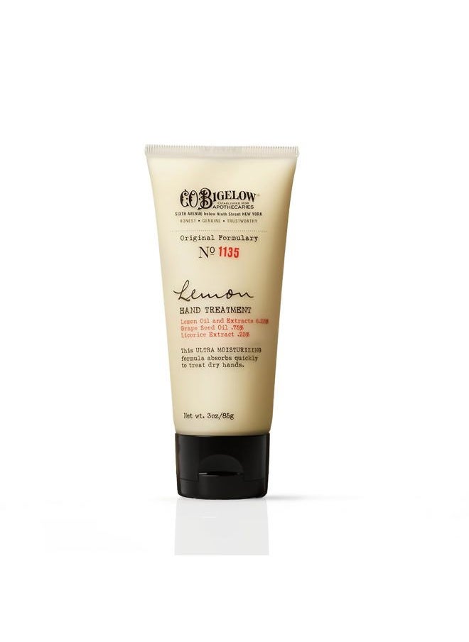 C.O. Bigelow Lemon Hand Treatment No 1135 - Hand Lotion for Dry Hands with Grape Seed Oil & Lemon Extract, Scented Lotion for Dry Skin, 3 Oz