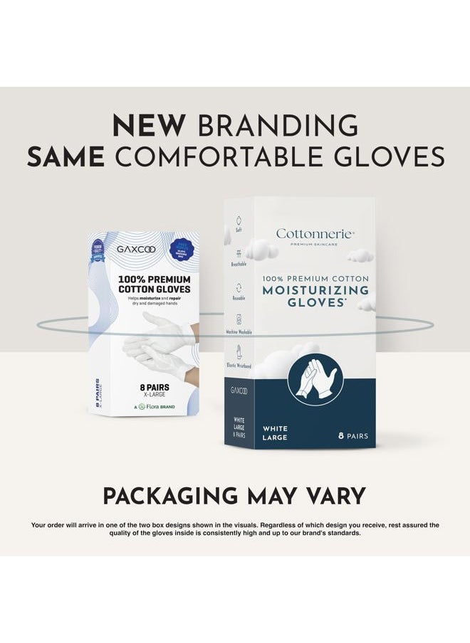 Cottonnerie Cotton Gloves for Dry Hands Sleeping, Overnight Moisturizing and Sleeping Gloves, Moisture Gloves for Dry Hands Overnight, Hand Care for Eczema, Large, 8 Pairs