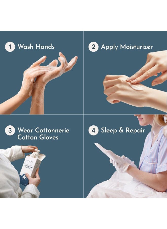 Cottonnerie Cotton Gloves for Dry Hands Sleeping, Overnight Moisturizing and Sleeping Gloves, Moisture Gloves for Dry Hands Overnight, Hand Care for Eczema, Large, 8 Pairs