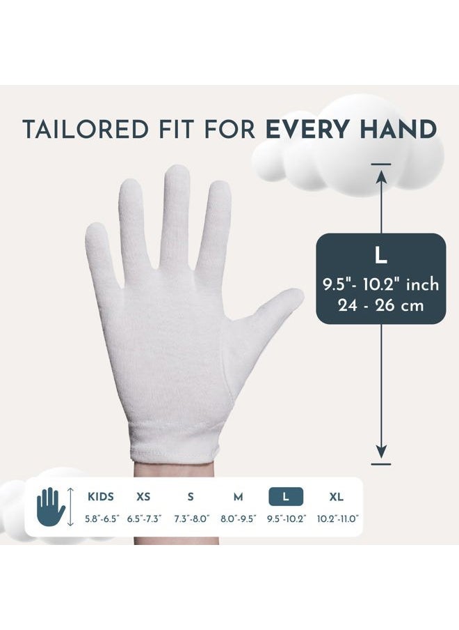 Cottonnerie Cotton Gloves for Dry Hands Sleeping, Overnight Moisturizing and Sleeping Gloves, Moisture Gloves for Dry Hands Overnight, Hand Care for Eczema, Large, 8 Pairs