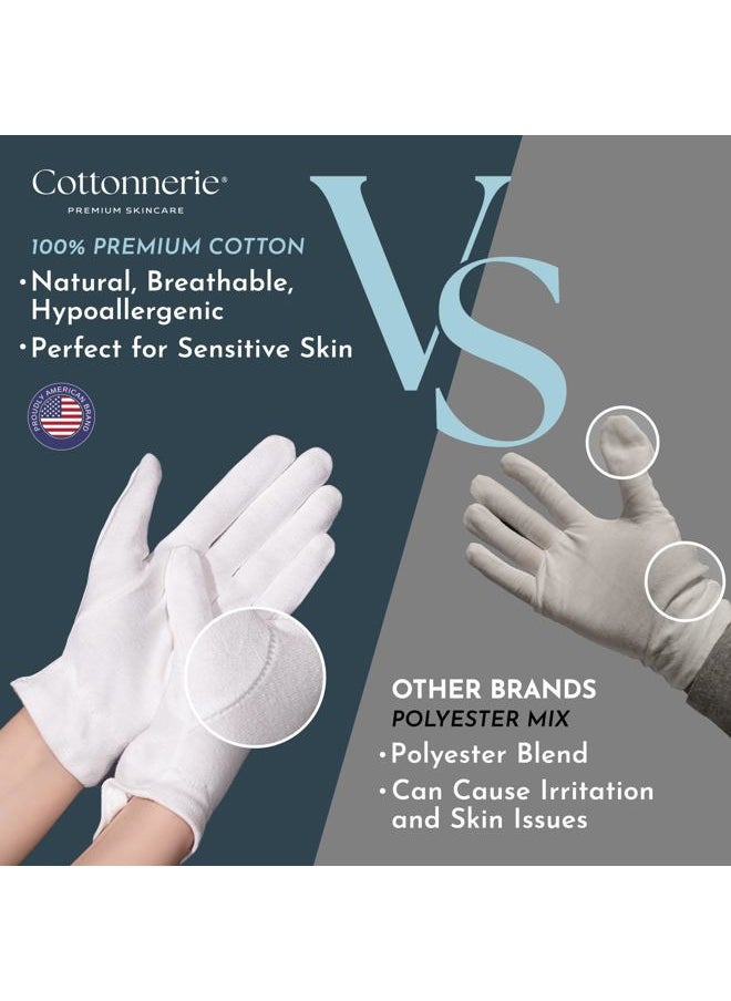 Cottonnerie Cotton Gloves for Dry Hands Sleeping, Overnight Moisturizing and Sleeping Gloves, Moisture Gloves for Dry Hands Overnight, Hand Care for Eczema, Large, 8 Pairs