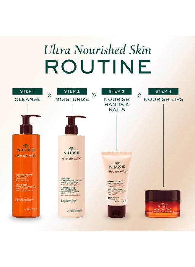 Rêve de Miel Honey-Infused Hand and Nail Cream - Instant Relief Moisturizer with Shea Butter, Almond Oil & Vitamin E for Dry Cracked Hands,1.7 oz