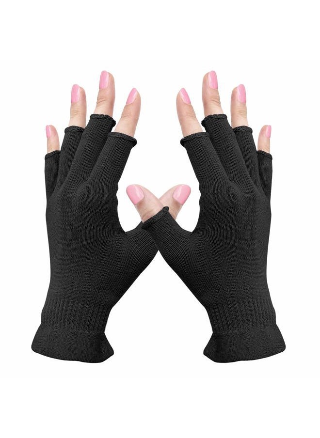 Fingerless Moisturizing Gloves, Half Finger Touchscreen Beauty Glove for Eczema, SPA, Dry Hands, Skin Treatment, Summer Sun UV Protection (S/M, black-1pair)